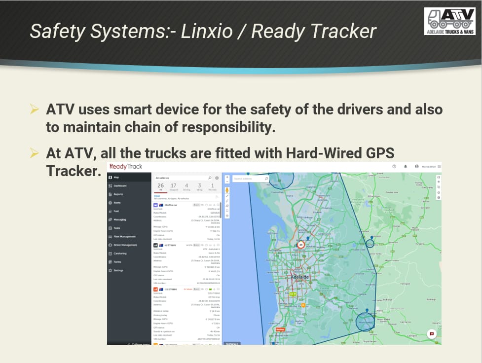 Safety system for delivery trucks - Adelaide fleet
